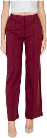 Ichi Bordeaux Plain Broek Rits Knoopsluiting - Dames - Wijde Broeken - Rood - S - Polyester - Broeken