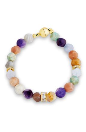 Savvy Cie Jewels GOLD PLATED MAGNETIC CLASP WITH A WHITE CZ CYLINDER 7.50 LONG BRACELET 0.43 WIDTH MULTI COLOR STONES