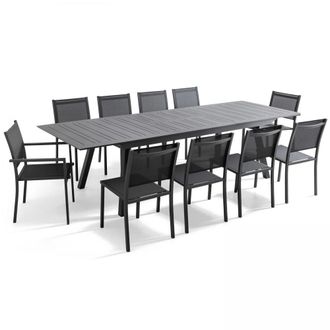 Oviala Mesa de jard&iacute;n extensible y 10 sillas de aluminio gris