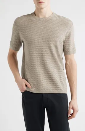 Emporio Armani Short Sleeve Basket Stitch Sweater in Solid Dark Beige at Nordstrom, Size Xxx-Large