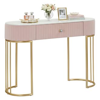 Dmora Dmora - Consola Abstraktes, Mesa Multiusos, Gabinete De Soporte, Escritorio De Pasillo, 100x40 H75 Cm, Rosa Y Blanco