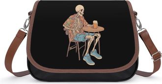 Generic Skeleton in Bar Womens Leather Crossbody Bags with Adjustable Strap Casual Printed Shoulder Handbag