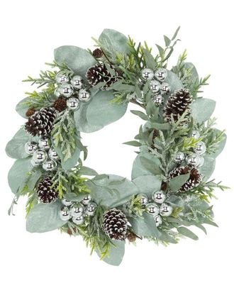 Creative Displays Inc. Handcrafted 26In Holiday Wreath Arranged With Flocked Spruce, Pinecones & Ornaments