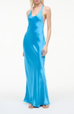 Staud Juanita Racerback Satin Gown in Pool at Nordstrom, Size 16