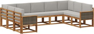 vidaXL Conjunto De Sof&aacute;s De Exterior 9 Uds. Natural Y Gris Claro Vidaxl