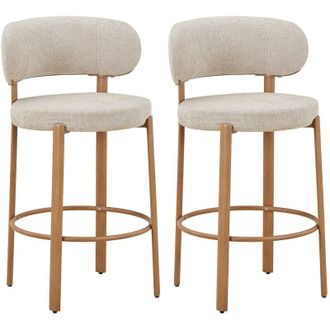 Vente-Unique Sgabello in tessuto testurizzato e metallo effetto legno Crema - ASILOVA