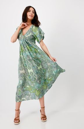 Monari Maxikleid MONARI, Damen, Gr. 34, N-Gr, gr&uuml;n (gr&uuml;n gemustert), Web, Obermaterial: 100% Viskose, Paisley, gemustert, mehrfarbig, regular fit wadenlang, 