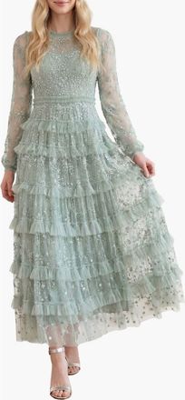 Needle & Thread Blossom Long Sleeve Lace Ankle Gown in Laurel at Nordstrom, Size 18