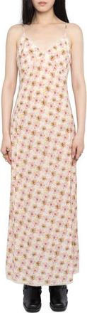 Zadig&Voltaire Ramelil Mirror Flowers Lace Trim Crepe Slipdress in Pear at Nordstrom, Size X-Small