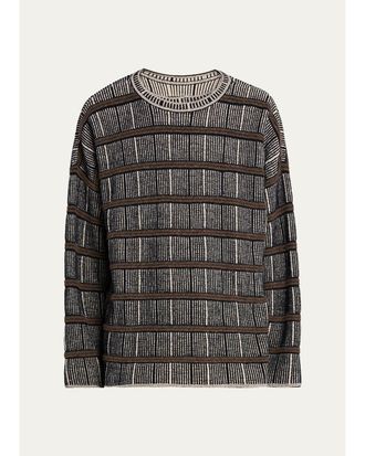 Giorgio Armani Mens Geometric Striped Silk-Blend Crewneck Sweater