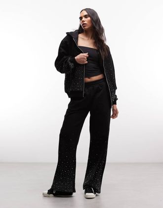 Cernucci Joggers a fondo ampio neri decorati con strass in coordinato-Nero