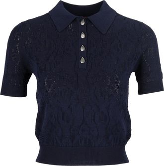 Dondup Blue Cropped Lace-Knit Polo Shirt