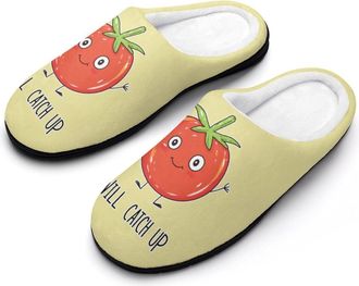 Generic Tomatoes I Will Catch Up Slippers Men Winter Warm Cotton Anti-Slip Indoor Slip-Ons House Shoes