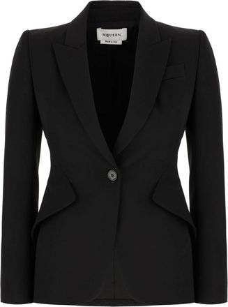 Alexander McQueen Stijlvolle Jassen en Vesten - Dames - Blazers - Zwart - L - Wol - Jassen