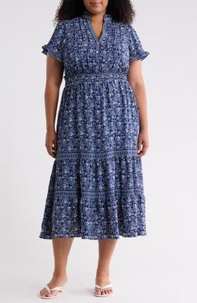 Max Studio Flutter Sleeve Tiered Maxi Dress in Navy at Nordstrom Rack, Size 3X