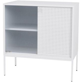 Hhg Com&ograve; HHG-455, armadietto credenza highboard, vetrinetta ante scorrevoli in metallo 85x80x45cm, bianco