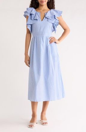 Sugarlips Francine Toile Sky Santana A-Line Dress in White-Blue Stripe at Nordstrom, Size X-Large