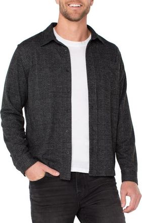 Liverpool Plaid Knit Button-Up Shirt in Charcoal Grey/Black at Nordstrom, Size Xx-Large