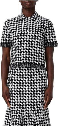 Alexander McQueen Tops, Dames, Zwart, M, Gefranjerde Zoom Gebreide Poloshirt