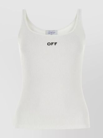 Off-white ribbed scoop neck sleeveless tank top