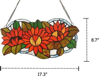 Chloe Lighting DAHLIA Floral Tiffany-glass Window Panel 17 Wide