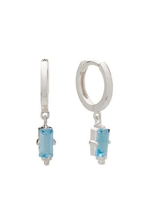 Murkani Huggies with Hanging Blue Topaz Baguette in Yellow Gold at Nordstrom
