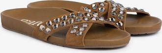 Pedro Garcia Slide flat sandal brown suede with crystals| Analis| Fall winter 25 | PEDRO GARCIA