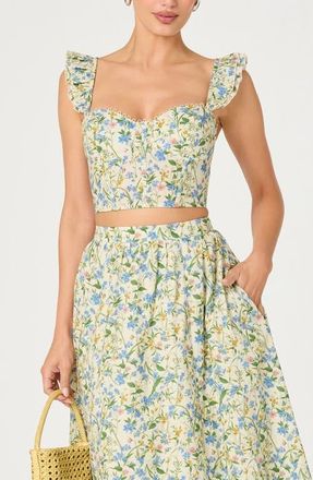 ASTR the Label Wedelia Floral Lace-Up Crop Top in Blue Green Multi Floral at Nordstrom, Size X-Small
