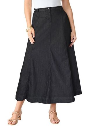 Roaman's Plus Size 24/7 Stretch A Line Maxi Skirt in Black Denim at Nordstrom, Size 20