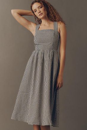 English Factory Sleeveless Square-Neck Gingham Midi Dress
