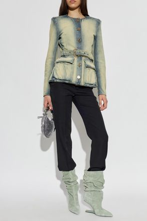 Balmain Denim Blazer With Belt, Womens, Blue