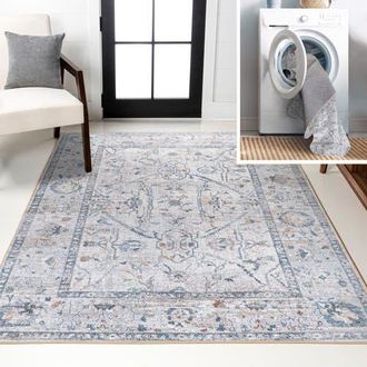 Jonathan Y Designs Brandy Rustic Border Low-Pile Machine-Washable Area Rug in Light Gray/blue at Nordstrom, Size 3Ft 0In X 5Ft 0In