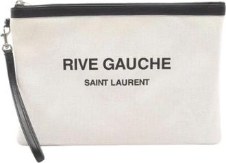 Saint Laurent Pre-owned Clutches, male, Beige, Size: ONE SIZE Pre-owned Vintage Canvas Clutch