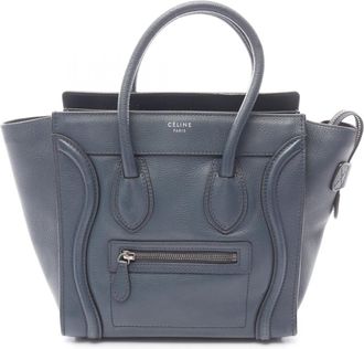 Celine Navy Leather Handbag Tote Bag (Pre-Owned)