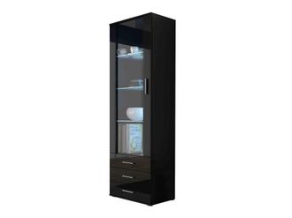 Mirjan24 Mobilier1 - Estanter&iacute;a Tornola 102, Negro + Negro Brillante, Cerrable, Con Cajones, Con Puertas, Vidrio, Aglomerado Laminado, N&uacute;mero De Puertas: 0, N&uacute;