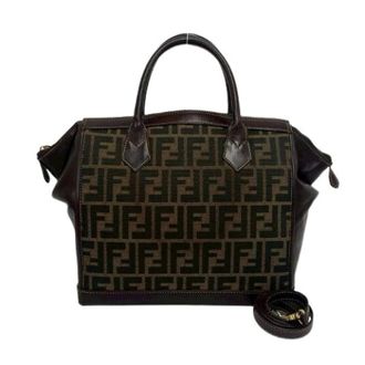 Fendi Pre-owned Zucca Canvas 2way Shoulder Bag - Dames - Pre-owned - Bruin - Maat: ONE Size Leer