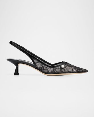 Jimmy Choo London Amita 45 Lace Slingback Pumps