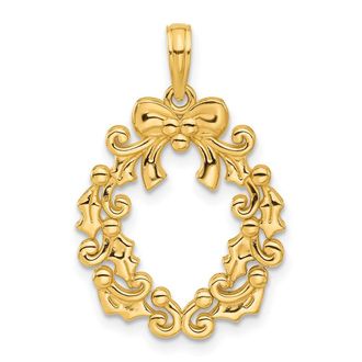 Diamond2Deal 14k Yellow Gold Polished Christmas Wreath Pendant