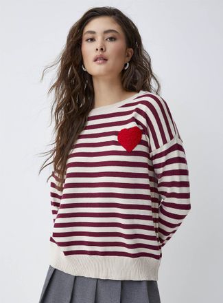 Twik Womens Fleece heart striped sweater