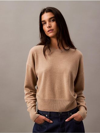 Calvin Klein Womens Cashmere Crewneck Sweater - Brown - S