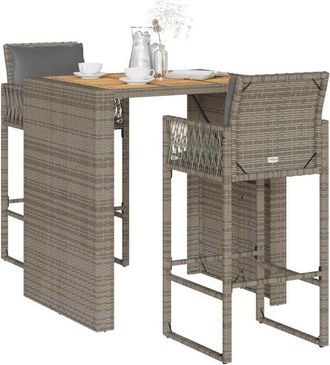 vidaXL Set Bar Jard&iacute;n Con Cojines 3 Pzas Rat&aacute;n Sint&eacute;tico Acacia Gris Vidaxl