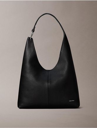 Calvin Klein Womens Slouchy Leather Medium Shoulder Bag - Black