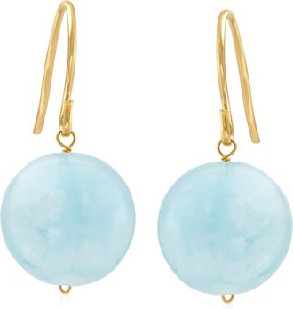 Ross-Simons 12mm Aquamarine Drop Earrings in 14kt Yellow Gold