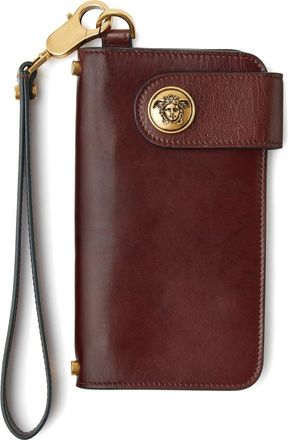 Versace Embl&egrave;me Long Leather Wallet in Rosewood-Gold 82 at Nordstrom