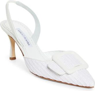 Manolo Blahnik Maysli Buckle Slingback Pump in White at Nordstrom, Size 10.5Us