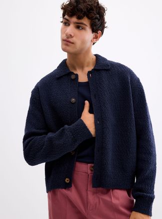 Le 31 Mens Slub knit Polo Shirt-collar cardigan