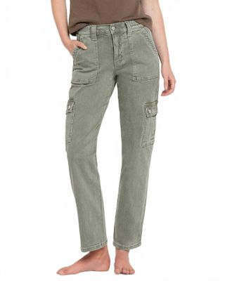 Flying Monkey High Rise Straight Cargo Jeans In Army Green