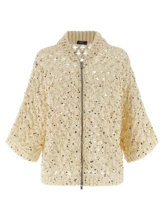 PESERICO Beige Sequin mesh cardigan