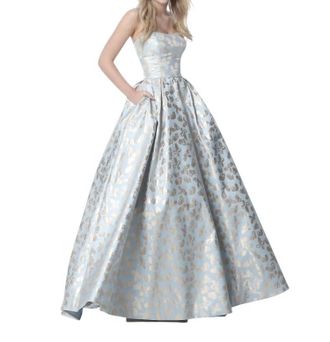 Sherri Hill Strapless Taffeta Prom Dress In Light Blue/gold