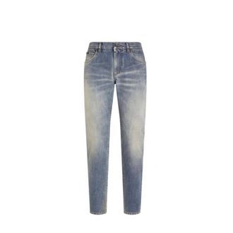 Dolce & Gabbana Plaque Denim Jeans - male - Dolce & Gabbana - Straight Fit Jeans - Blue - M - Jeans